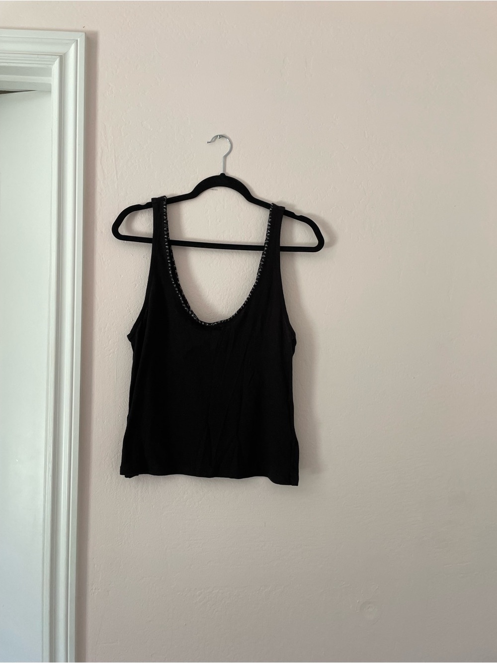 Free People Black Scoop Neck Beaded Trim Tank